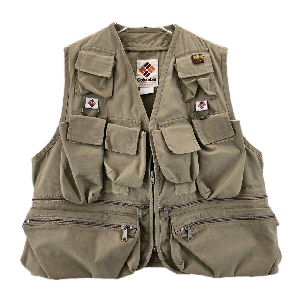 Vintage Columbia Sportswear Fly Fishing Vest Size XS Khaki Tan Multi‎ Pocket